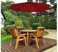 Charles Taylor 4 Seater Wooden Round Dining Table & Chairs Set Red Cushion