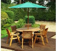 Charles Taylor 6 Seater Wooden Round Dining Table & Chairs Set Green Cushion