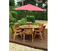 Charles Taylor 6 Seater Wooden Round Dining Table & Chairs Set Red Cushion