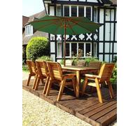 Charles Taylor 8 Seater Wooden Rectangular Dining Table & Chairs Parasol Green