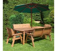 Charles Taylor 8 Seater Wooden Rectangular Table & Chairs Benches Parasol Green