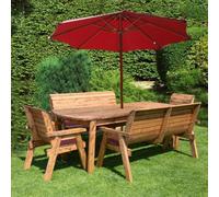 Charles Taylor 8 Seater Wooden Rectangular Table & Chairs Benches Parasol Red