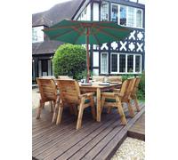 Charles Taylor 8 Seater Wooden Square Garden Dining Table & Chairs Parasol Green