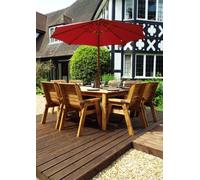 Charles Taylor 8 Seater Wooden Square Garden Dining Table & Chairs Parasol Red