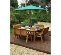 Charles Taylor 8 Seater Wooden Square Table & 4 X Garden Benches Parasol Green