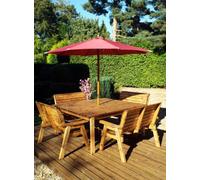 Charles Taylor 8 Seater Wooden Square Table & 4 X Garden Benches Parasol Red