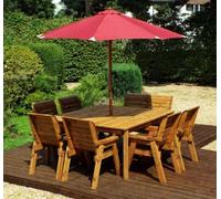 Charles Taylor 8 Seater Wooden Square Table & 6 Chairs 1 Bench Parasol Red