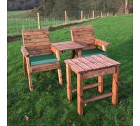 Charles Taylor Deluxe Wooden Garden 2X Armchair Chair Coffee Table Green Cushion