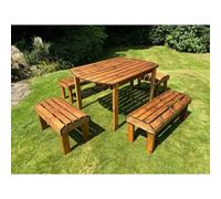 Charles Taylor Knights Six Seater Garden Furniture Rectangular Set - L290 X W245 X H80 Cm - Burgundy Parasol Included