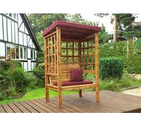 Charles Taylor Trading Bramham Two Seat Arbour - W121 X D82 X H196 Cm - Fully Assembled - Burgundy Cushion And Roof Cover Included