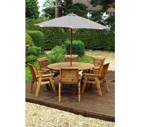 Charles Taylor Trading Charles Taylor 6 Seater Wooden Round Dining Table & Chairs Set Grey Cushion