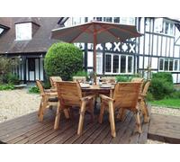 Charles Taylor Trading Charles Taylor 8 Seater Wooden Round Garden Dining Table & Chairs Parasol Grey