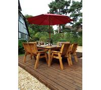 Charles Taylor Trading Charles Taylor 8 Seater Wooden Square Table & 4 Chairs 2 Benches Parasol Red