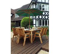Charles Taylor Trading Charles Taylor 8 Seater Wooden Square Table & 6 Chairs 1 Bench Parasol Green