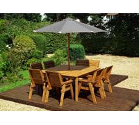 Charles Taylor Trading Charles Taylor 8 Seater Wooden Square Table & 6 Chairs 1 Bench Parasol Grey