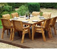 Charles Taylor Trading Garden Patio Dining Set Scandinavian Redwood 8 Seats Burgundy Cushions
