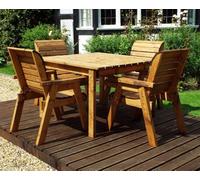 Scandinavian Redwood Garden Patio Dining Set by Charles Taylor - 4 Seats Green Cushions