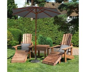 Charles Taylor Trading Charles Taylor Wooden Adirondack 2 X Chair Seat Table & Grey Parasol & Cushions