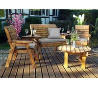 Charles Taylor Trading Charles Taylor Wooden Garden 4 Seater Chair Bench Set Round & Table Grey Cushion
