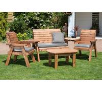 Charles Taylor Trading Charles Taylor Wooden Garden 4 Seater Multi Chair Bench Set & Table Grey Cushion