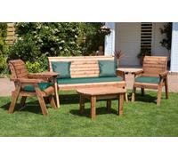Charles Taylor Trading Charles Taylor Wooden Garden 5 Seater Multi Chair Bench Set Table Green Cushion