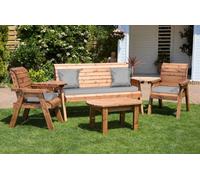 Charles Taylor Trading Charles Taylor Wooden Garden 5 Seater Multi Chair Bench Set & Table Grey Cushion