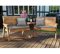 Charles Taylor Trading Charles Taylor Wooden Twin Garden 2 Seater Bench Set Angled & Grey Cushion