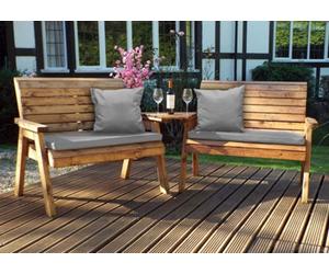 Charles Taylor Trading Charles Taylor Wooden Twin Garden 2 Seater Bench Set Angled & Grey Cushion