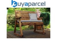 Charles Taylor Wooden Garden 2 Seater Rocker Bench Rocking Chair & Grey Cushion