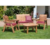 Charles Taylor Wooden Garden 4 Seater Multi Chair Bench Set & Table Red Cushion