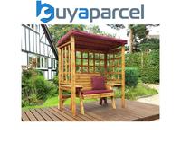 Charles Taylor Wooden Wentworth Garden Arbour & 2 Seater Bench Red Cushions