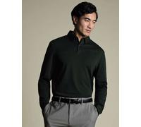 Charles Tyrwhitt Pure Cotton Jersey Long Sleeve Polo Shirt Dark Green