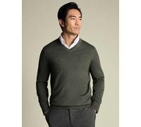 Charles Tyrwhitt Pure Wool V-Neck Jumper Khaki