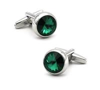 Charles William Elegant Silver Cufflinks With Emerald Green Stone