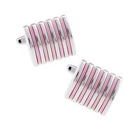 Charles William Mens And Womens Silver Stripe Cufflinks Classic Elegant Rectangle Shirt Cuff Links Fashion Pink