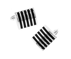 Charles William Mens And Womens Silver Stripe Cufflinks Classic Elegant Rectangle Shirt Cuff Links Fashion Black
