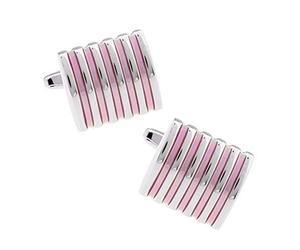 Charles William Mens And Womens Silver Stripe Cufflinks Classic Elegant Rectangle Shirt Cuff Links Fashion Pink