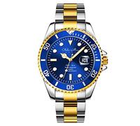 Charles William Mens Homage Quartz Watch Blue Two Tone Gold and Silver Magnified Date Display Stainless Steel Strap Watches for Men