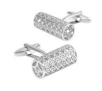 Charles William Men's Lattice Design Rimmed Ridge Cufflinks in Long Barrel Shape in Silver Charles William Silver One Size