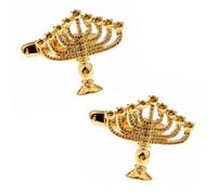 Charles William Men's Luxury Gold Cufflinks in Menorah Candelabra Shape with Light Candle Branches Charles William Gold One Size
