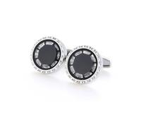 Charles William Men's Round Silver & Black Cufflinks with Ridges & Stunning Elements Charles William Black One Size