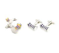 Charles William Men's Silver Barrel Wave Style Cufflinks With Striped Rim Design Charles William Multicolor One Size