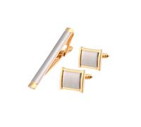 Charles William Men's Stunning Two Tone Cufflinks & Tie Clip Set in Silver Charles William Silver One Size