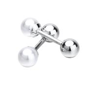 Charles William Men's White Pearl Silver Round Ball Cufflinks with Stud Bar Design Charles William Silver One Size