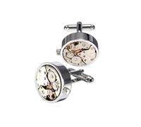 Charles William Men's Working Watch Movement Cufflinks Vintage Skeleton Steampunk Design in Silver Charles William Silver One Size