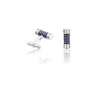 Charles WIlliam Silver Barrel Cufflinks 5 Blue Stripes Design