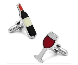 Charles William Silver Red Wine Glass Cufflinks Restaurant Drink Liquor Cocktail Drunk Pub