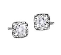 Charles William Silver Smart Stone Cufflinks Round Crystal Stone In Square Silver Tone Star Patterned Setting