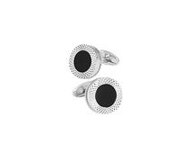 Charles William Smart Round Office Silver Cufflinks Shirt Sleeve Smart Black Pearl Button
