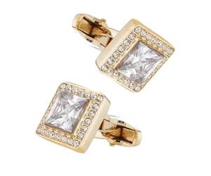 Charles William Stunning Square Gold Cufflinks with Stone Elements